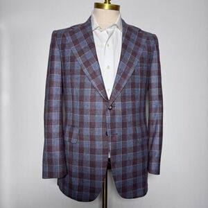 1970s Johnny Carson Blazer Mens 40R  Plaid Vintage 2-Button‎ Sport Coat